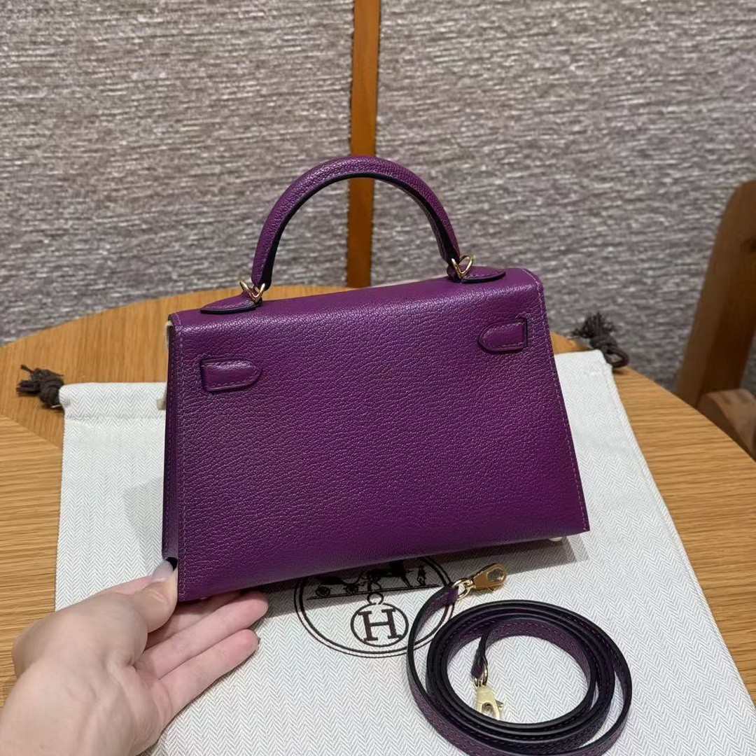 Hermes Kelly Mini 2 19CM Bag Handmade In Chèvre Calfskin Leather Gold Hardware P9 Anemone - Image 2