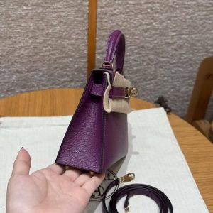 Hermes Kelly Mini 2 19CM Bag Handmade In Chèvre Calfskin Leather Gold Hardware P9 Anemone - Image 24