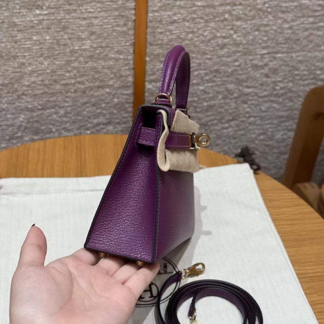 Hermes Kelly Mini 2 19CM Bag Handmade In Chèvre Calfskin Leather Gold Hardware P9 Anemone - Image 24
