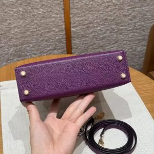 Hermes Kelly Mini 2 19CM Bag Handmade In Chèvre Calfskin Leather Gold Hardware P9 Anemone - Image 23