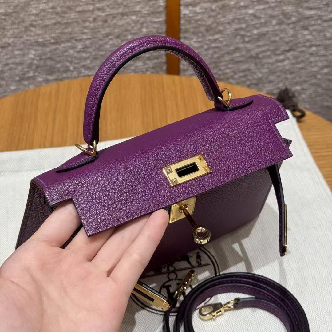 Hermes Kelly Mini 2 19CM Bag Handmade In Chèvre Calfskin Leather Gold Hardware P9 Anemone - Image 20