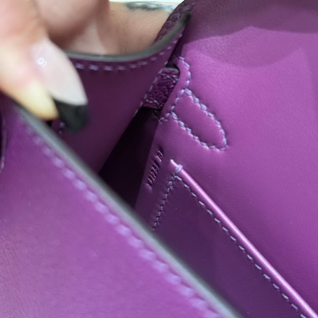 Hermes Kelly Mini 2 19CM Bag Handmade In Chèvre Calfskin Leather Gold Hardware P9 Anemone - Image 19