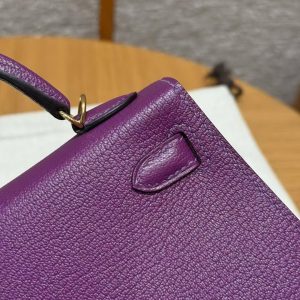 Hermes Kelly Mini 2 19CM Bag Handmade In Chèvre Calfskin Leather Gold Hardware P9 Anemone - Image 18