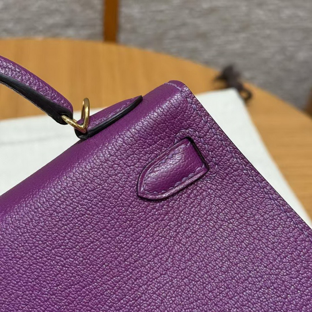 Hermes Kelly Mini 2 19CM Bag Handmade In Chèvre Calfskin Leather Gold Hardware P9 Anemone - Image 18