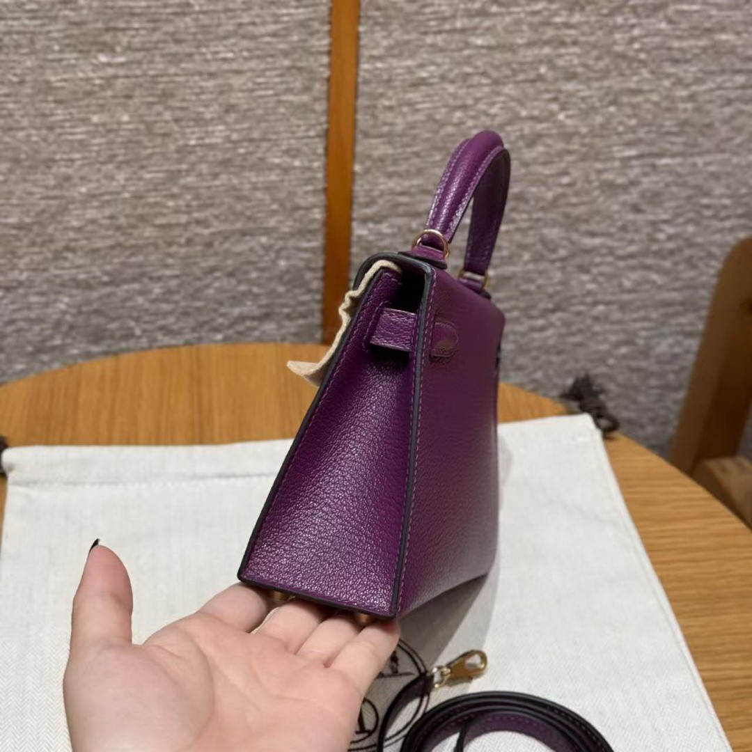 Hermes Kelly Mini 2 19CM Bag Handmade In Chèvre Calfskin Leather Gold Hardware P9 Anemone - Image 17