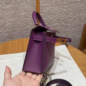 Hermes Kelly Mini 2 19CM Bag Handmade In Chèvre Calfskin Leather Gold Hardware P9 Anemone - Image 16