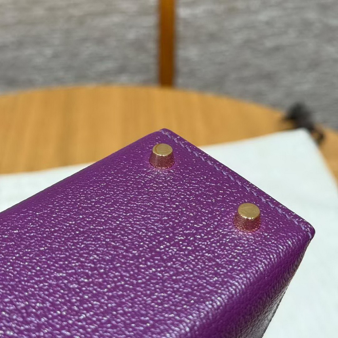 Hermes Kelly Mini 2 19CM Bag Handmade In Chèvre Calfskin Leather Gold Hardware P9 Anemone - Image 15