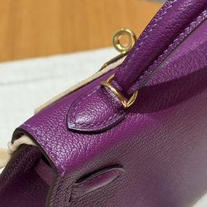 Hermes Kelly Mini 2 19CM Bag Handmade In Chèvre Calfskin Leather Gold Hardware P9 Anemone - Image 14