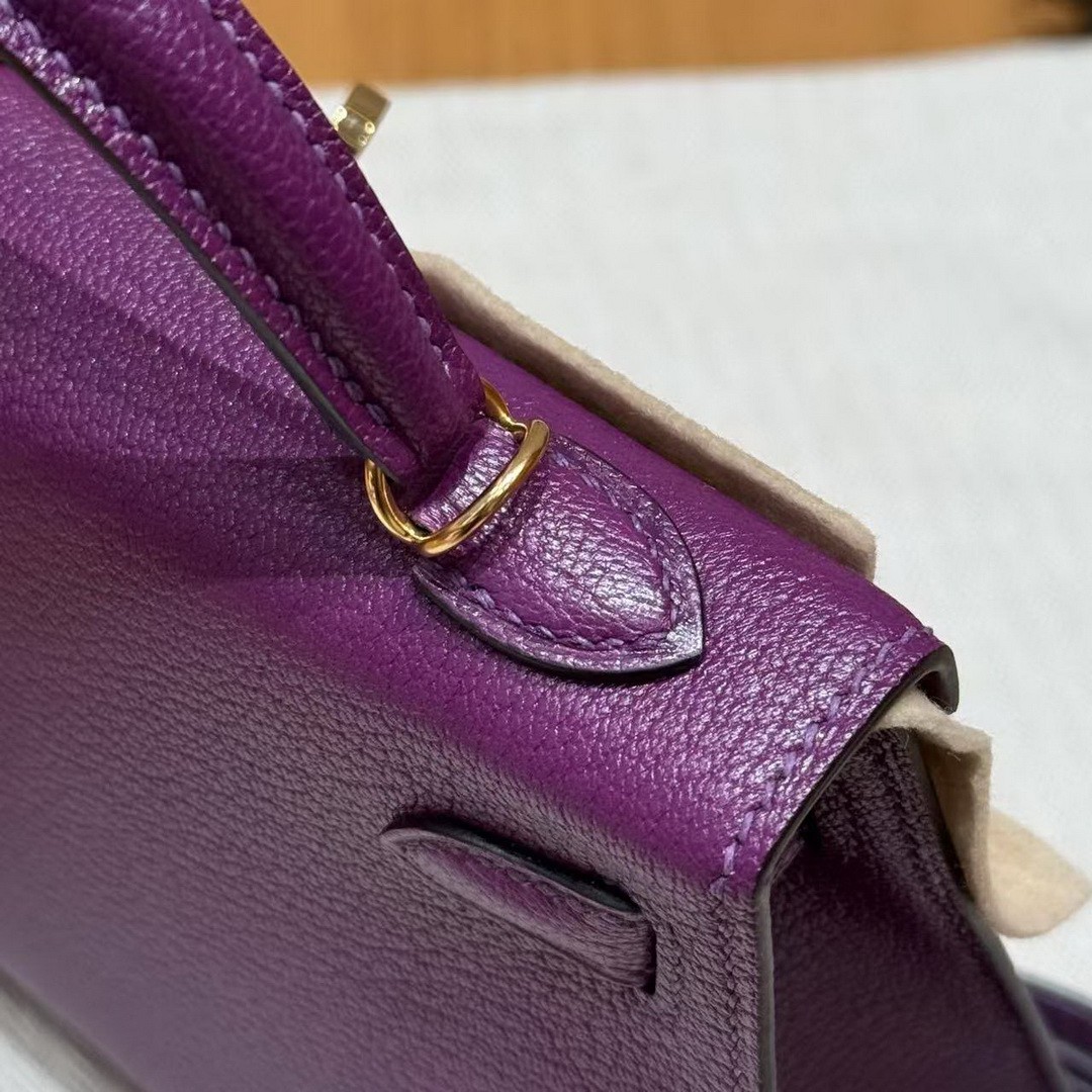 Hermes Kelly Mini 2 19CM Bag Handmade In Chèvre Calfskin Leather Gold Hardware P9 Anemone - Image 13