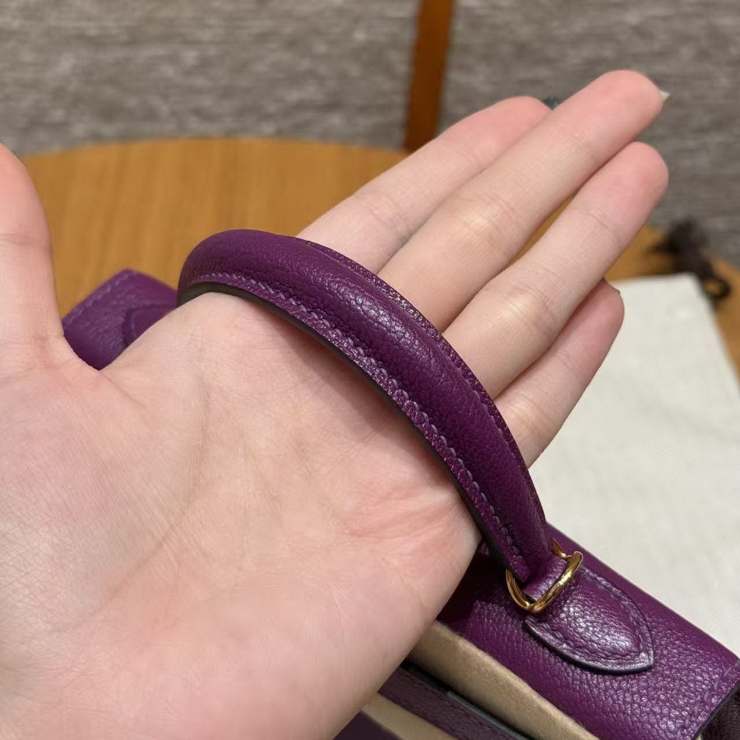 Hermes Kelly Mini 2 19CM Bag Handmade In Chèvre Calfskin Leather Gold Hardware P9 Anemone - Image 12