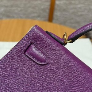 Hermes Kelly Mini 2 19CM Bag Handmade In Chèvre Calfskin Leather Gold Hardware P9 Anemone - Image 11
