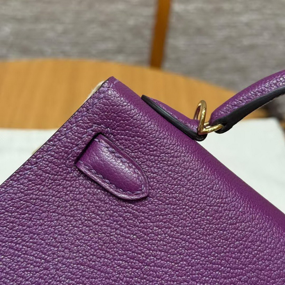 Hermes Kelly Mini 2 19CM Bag Handmade In Chèvre Calfskin Leather Gold Hardware P9 Anemone - Image 11