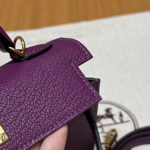 Hermes Kelly Mini 2 19CM Bag Handmade In Chèvre Calfskin Leather Gold Hardware P9 Anemone - Image 10