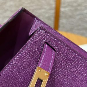 Hermes Kelly Mini 2 19CM Bag Handmade In Chèvre Calfskin Leather Gold Hardware P9 Anemone - Image 9