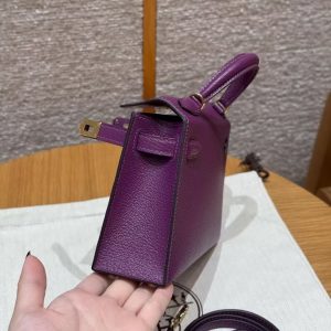 Hermes Kelly Mini 2 19CM Bag Handmade In Chèvre Calfskin Leather Gold Hardware P9 Anemone - Image 8