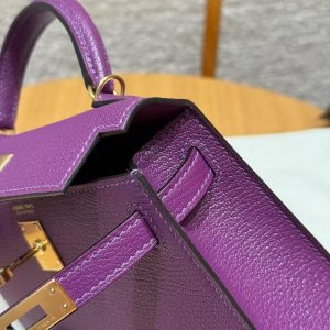 Hermes Kelly Mini 2 19CM Bag Handmade In Chèvre Calfskin Leather Gold Hardware P9 Anemone - Image 7