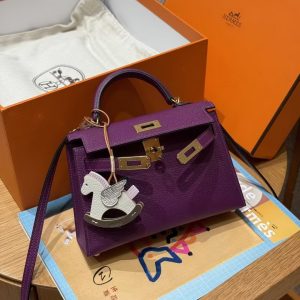 Hermes Kelly Mini 2 19CM Bag Handmade In Chèvre Calfskin Leather Gold Hardware P9 Anemone - Image 3