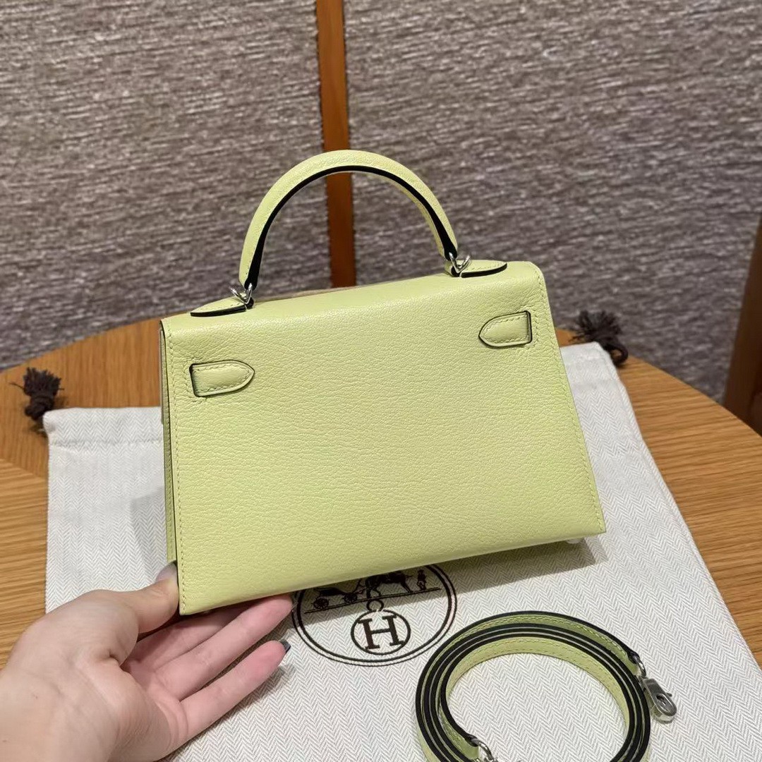 Hermes Kelly Mini 2 19CM Bag Handmade In Chèvre Calfskin Leather Silver Hardware R9 Jaune Bourgeon - Image 2