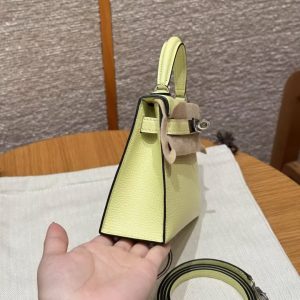 Hermes Kelly Mini 2 19CM Bag Handmade In Chèvre Calfskin Leather Silver Hardware R9 Jaune Bourgeon - Image 17