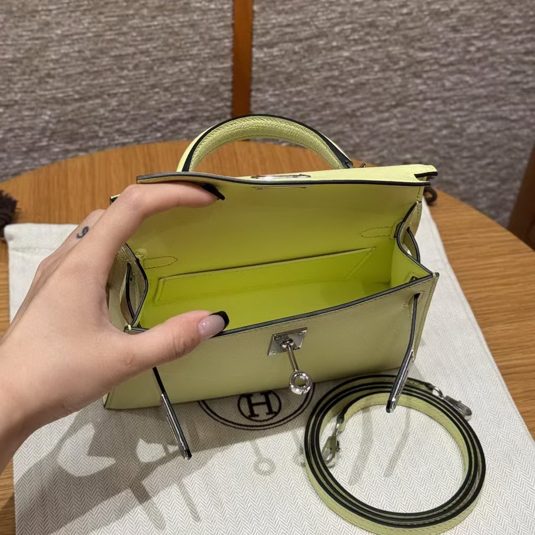 Hermes Kelly Mini 2 19CM Bag Handmade In Chèvre Calfskin Leather Silver Hardware R9 Jaune Bourgeon - Image 15