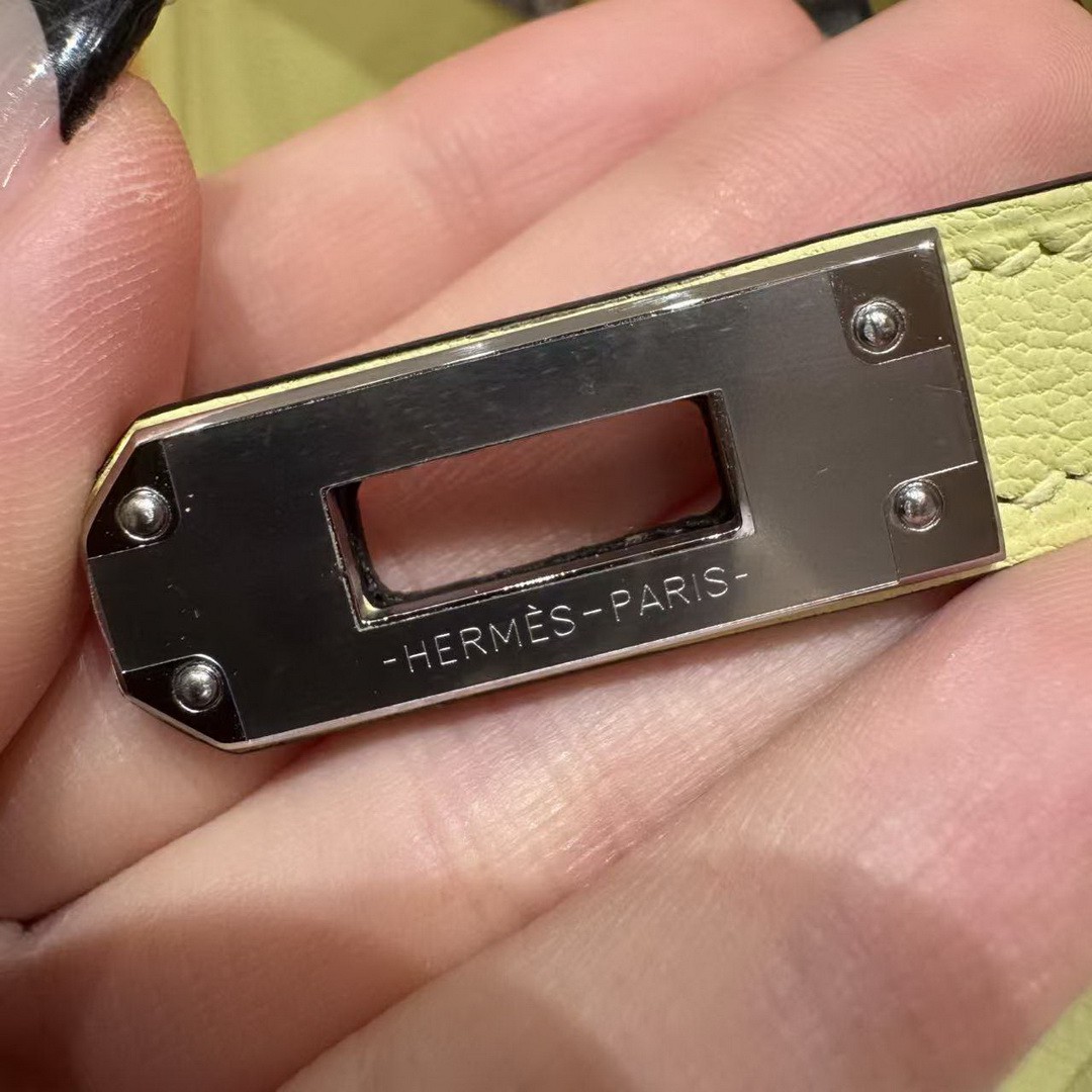 Hermes Kelly Mini 2 19CM Bag Handmade In Chèvre Calfskin Leather Silver Hardware R9 Jaune Bourgeon - Image 13