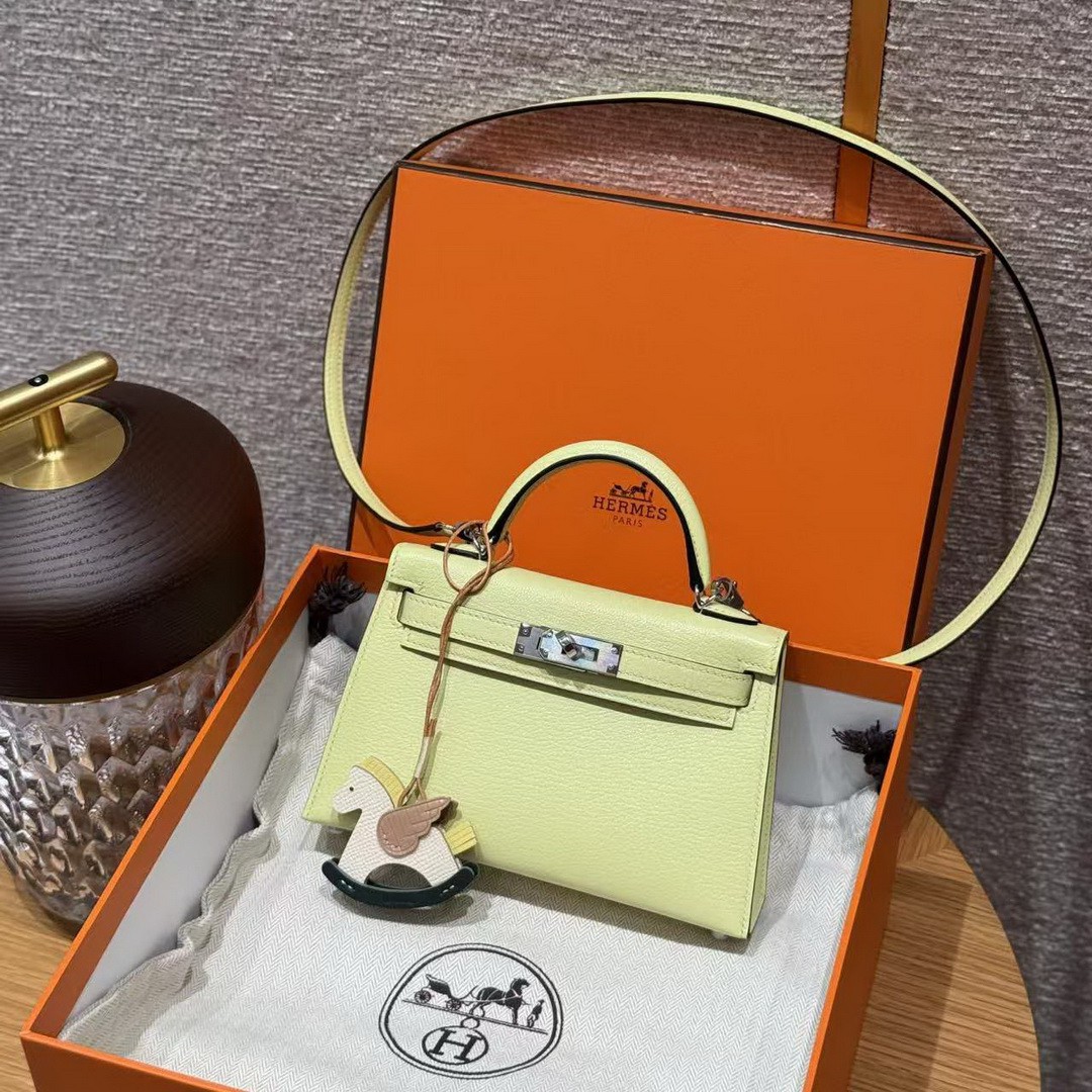 Hermes Kelly Mini 2 19CM Bag Handmade In Chèvre Calfskin Leather Silver Hardware R9 Jaune Bourgeon - Image 11