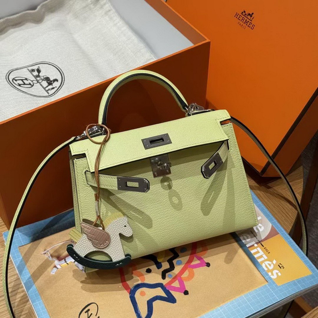 Hermes Kelly Mini 2 19CM Bag Handmade In Chèvre Calfskin Leather Silver Hardware R9 Jaune Bourgeon - Image 10