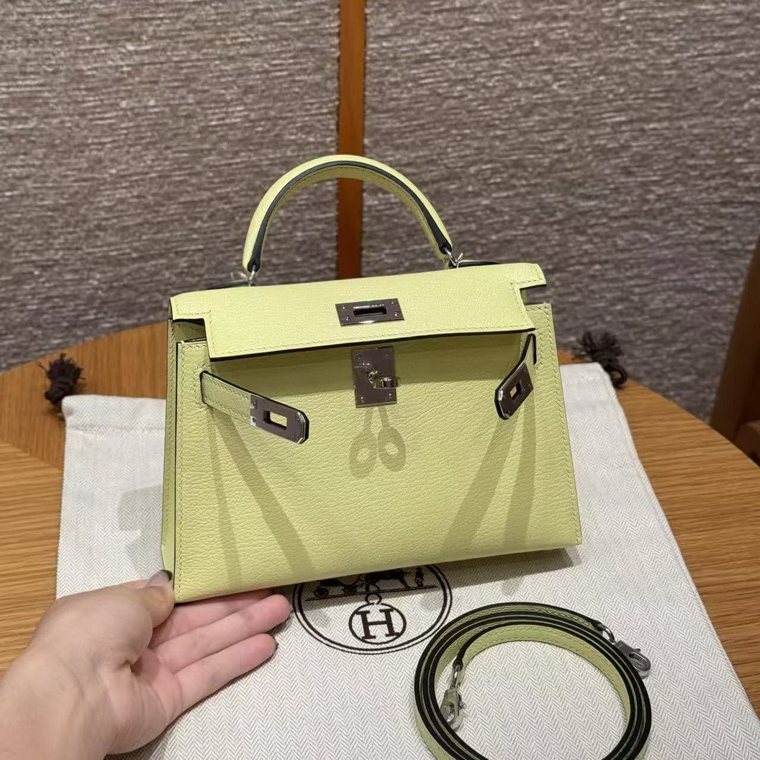 Hermes Kelly Mini 2 19CM Bag Handmade In Chèvre Calfskin Leather Silver Hardware R9 Jaune Bourgeon - Image 9