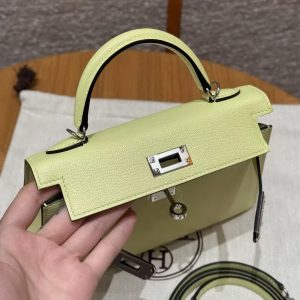 Hermes Kelly Mini 2 19CM Bag Handmade In Chèvre Calfskin Leather Silver Hardware R9 Jaune Bourgeon - Image 6