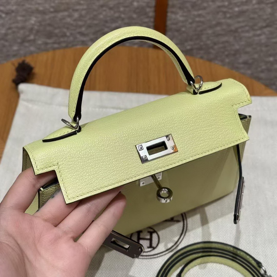 Hermes Kelly Mini 2 19CM Bag Handmade In Chèvre Calfskin Leather Silver Hardware R9 Jaune Bourgeon - Image 6