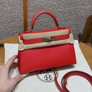 Hermes Kelly Mini 2 19CM Bag Handmade In Chèvre Calfskin Leather Gold Hardware S3 Rouge Coeur