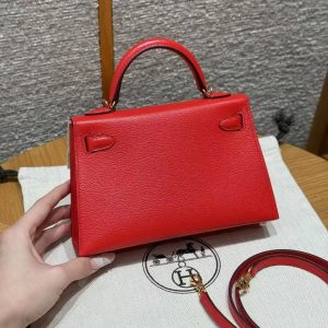 Hermes Kelly Mini 2 19CM Bag Handmade In Chèvre Calfskin Leather Gold Hardware S3 Rouge Coeur - Image 2