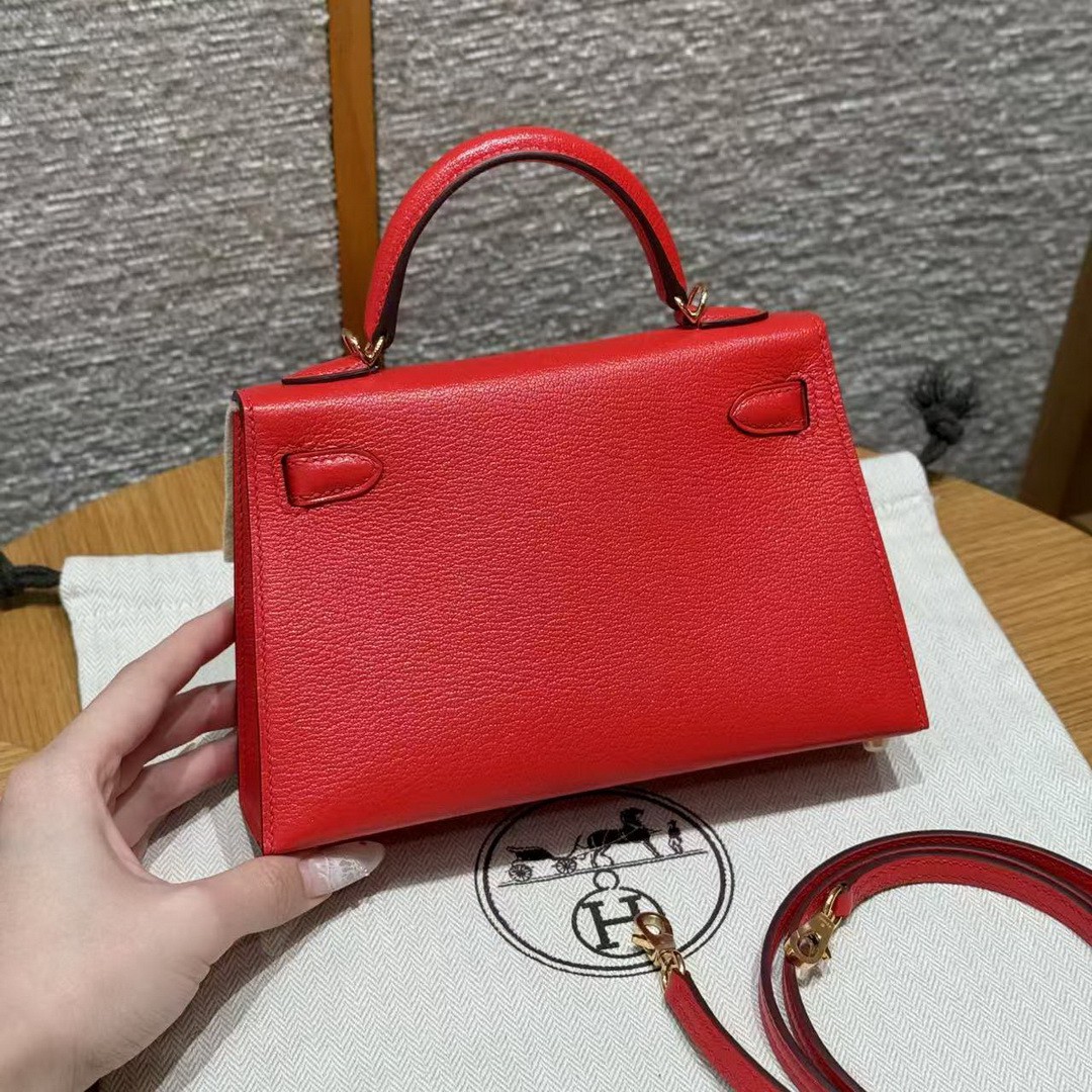 Hermes Kelly Mini 2 19CM Bag Handmade In Chèvre Calfskin Leather Gold Hardware S3 Rouge Coeur - Image 2