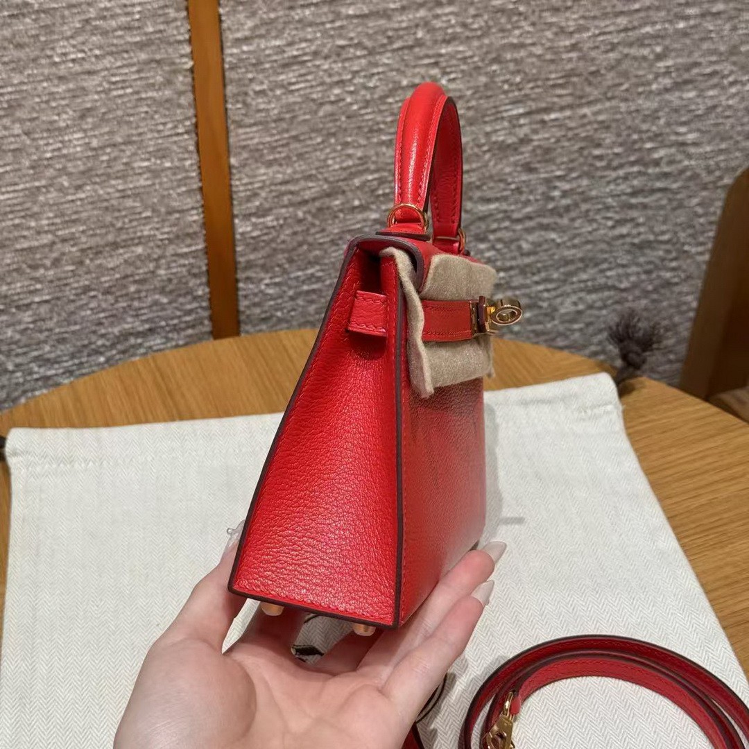 Hermes Kelly Mini 2 19CM Bag Handmade In Chèvre Calfskin Leather Gold Hardware S3 Rouge Coeur - Image 20