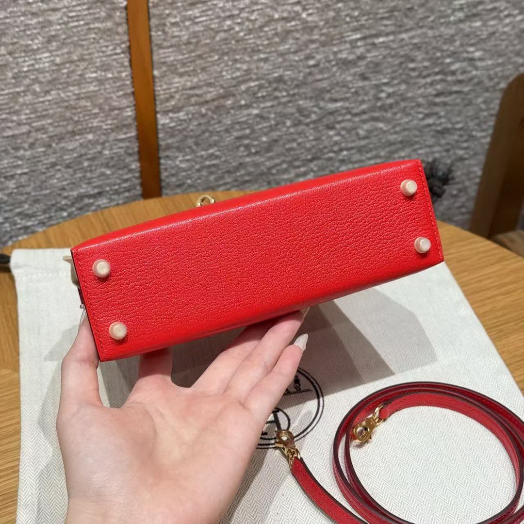 Hermes Kelly Mini 2 19CM Bag Handmade In Chèvre Calfskin Leather Gold Hardware S3 Rouge Coeur - Image 19