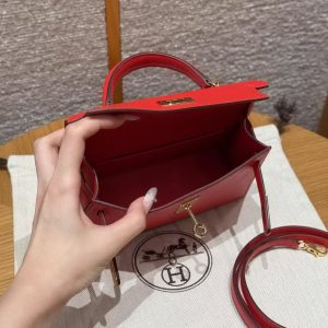 Hermes Kelly Mini 2 19CM Bag Handmade In Chèvre Calfskin Leather Gold Hardware S3 Rouge Coeur - Image 18
