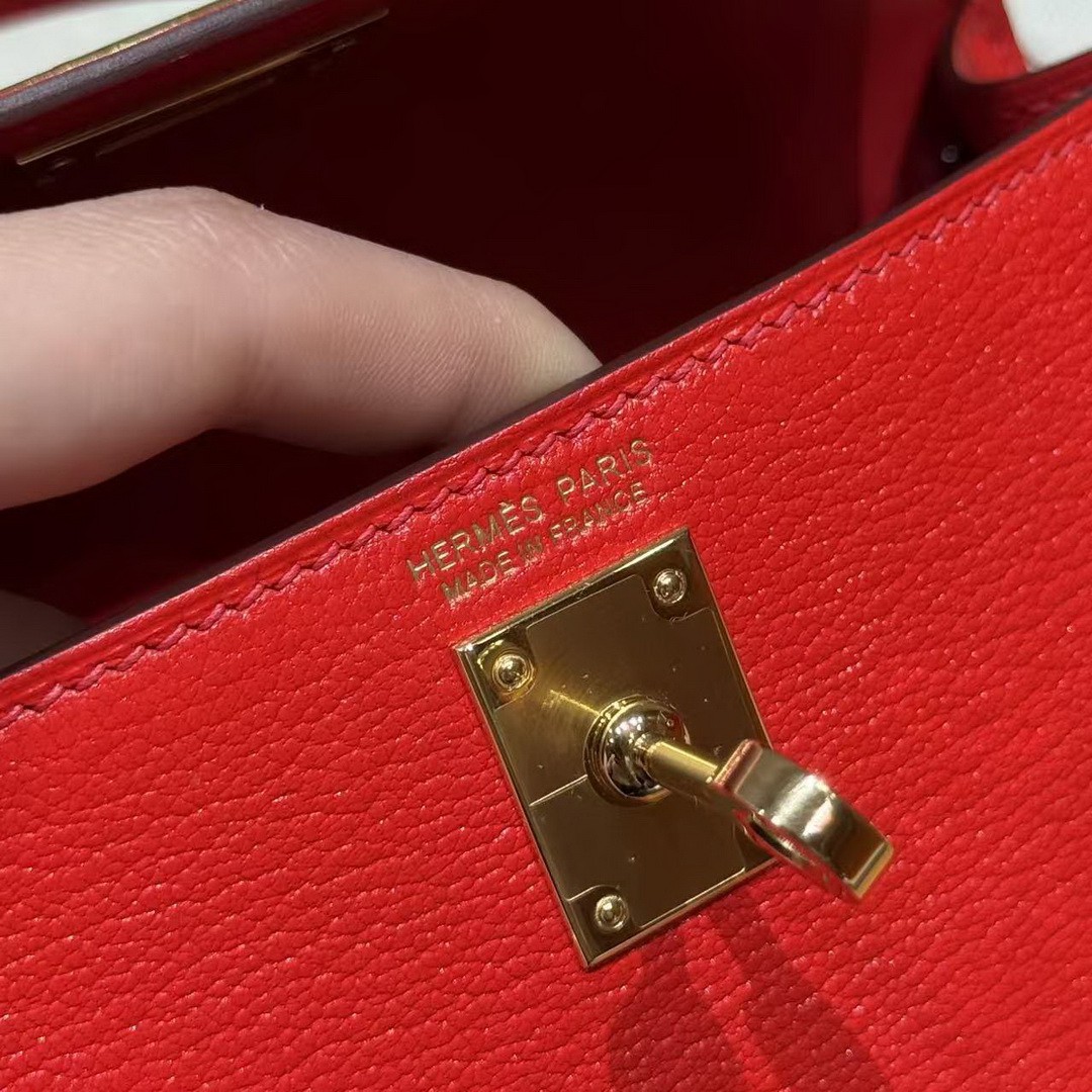 Hermes Kelly Mini 2 19CM Bag Handmade In Chèvre Calfskin Leather Gold Hardware S3 Rouge Coeur - Image 17