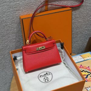 Hermes Kelly Mini 2 19CM Bag Handmade In Chèvre Calfskin Leather Gold Hardware S3 Rouge Coeur - Image 13