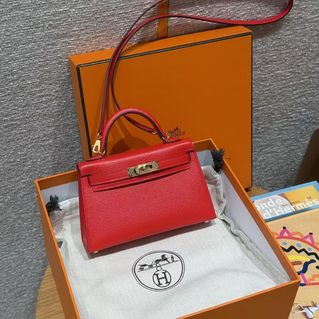 Hermes Kelly Mini 2 19CM Bag Handmade In Chèvre Calfskin Leather Gold Hardware S3 Rouge Coeur - Image 13