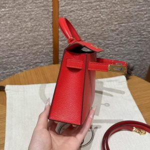 Hermes Kelly Mini 2 19CM Bag Handmade In Chèvre Calfskin Leather Gold Hardware S3 Rouge Coeur - Image 11