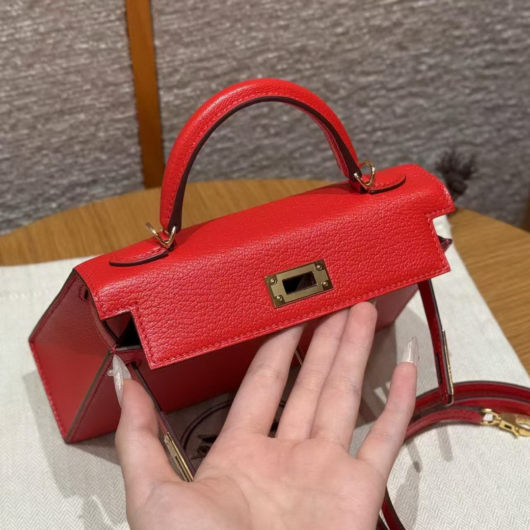 Hermes Kelly Mini 2 19CM Bag Handmade In Chèvre Calfskin Leather Gold Hardware S3 Rouge Coeur - Image 10