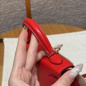 Hermes Kelly Mini 2 19CM Bag Handmade In Chèvre Calfskin Leather Gold Hardware S3 Rouge Coeur - Image 9