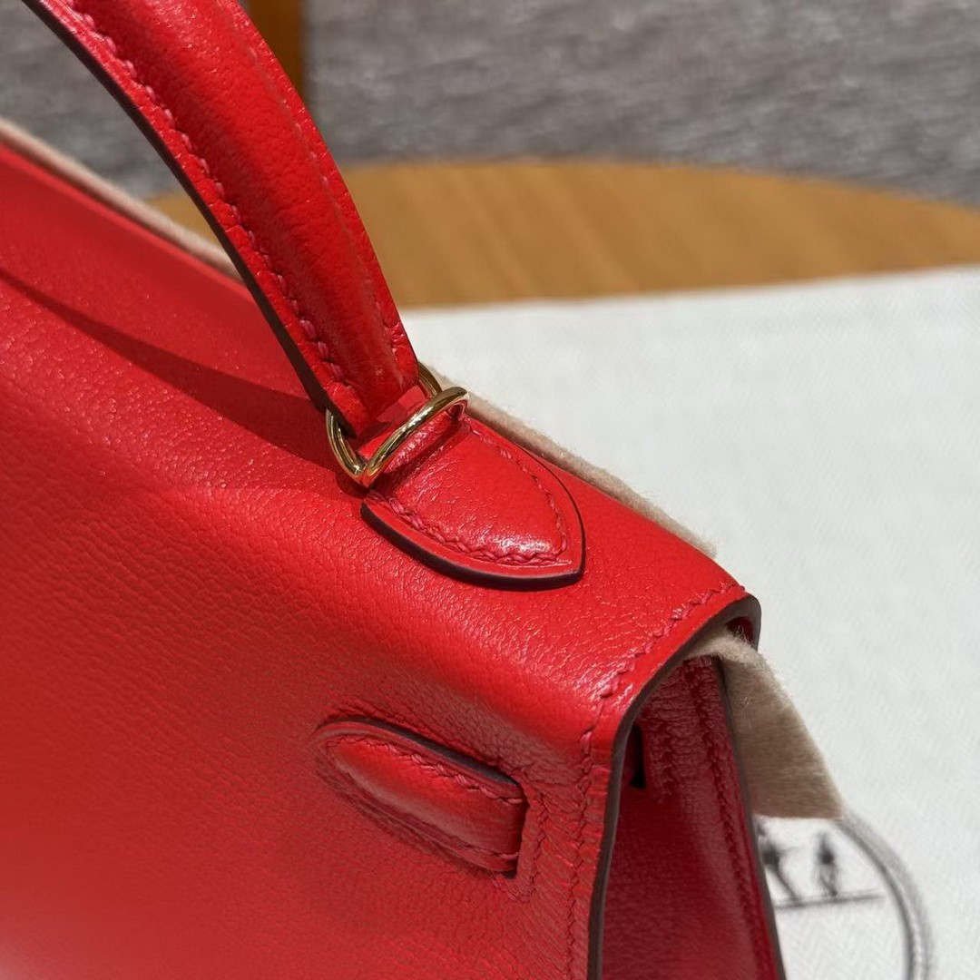 Hermes Kelly Mini 2 19CM Bag Handmade In Chèvre Calfskin Leather Gold Hardware S3 Rouge Coeur - Image 8