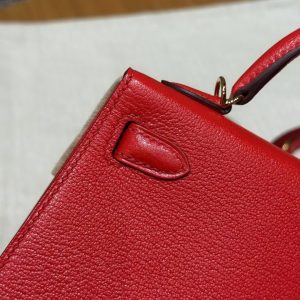 Hermes Kelly Mini 2 19CM Bag Handmade In Chèvre Calfskin Leather Gold Hardware S3 Rouge Coeur - Image 7