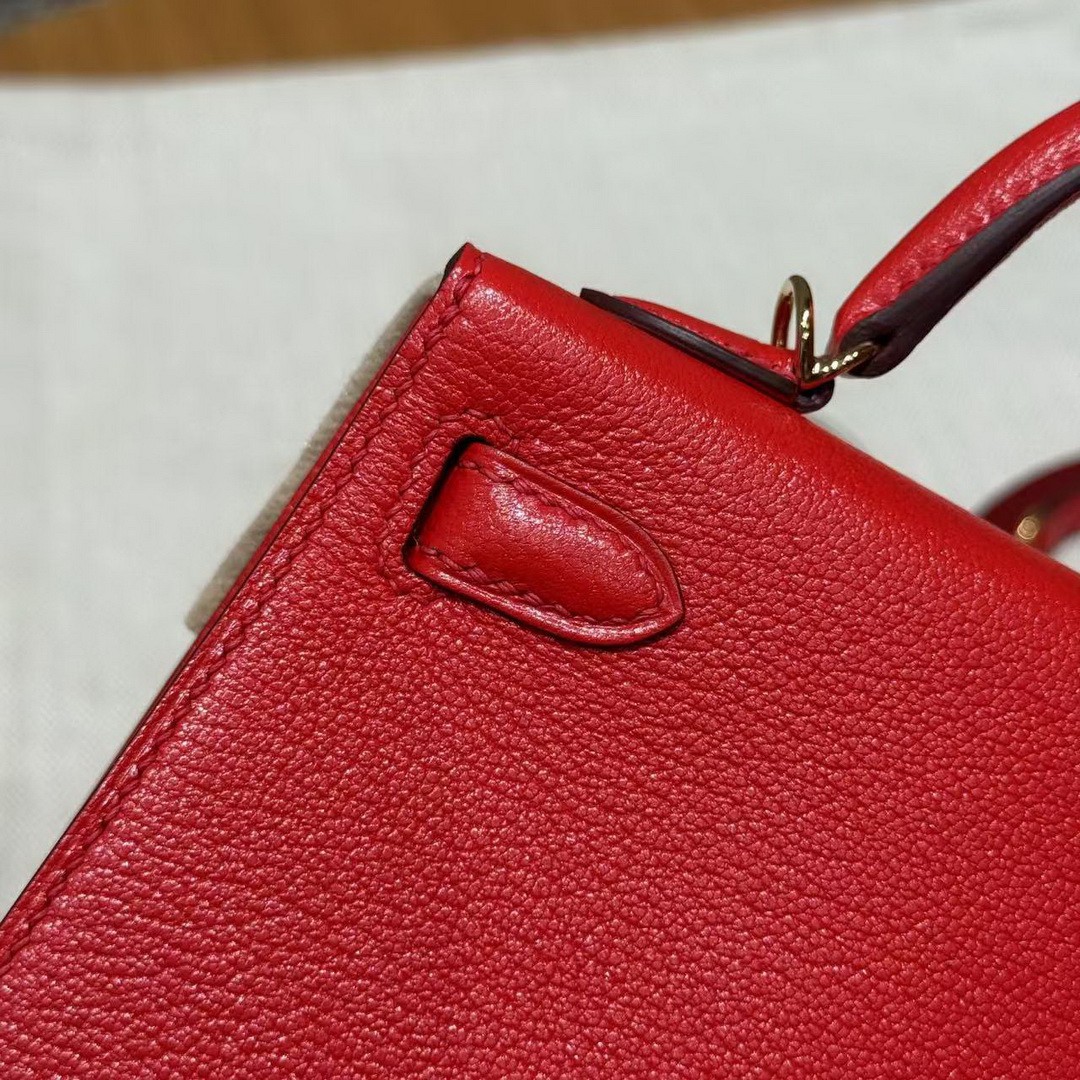 Hermes Kelly Mini 2 19CM Bag Handmade In Chèvre Calfskin Leather Gold Hardware S3 Rouge Coeur - Image 7