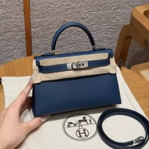 Hermes Kelly Mini 2 19CM Bag Handmade In Epsom Calfskin Leather Silver Hardware S4 Deep Blue