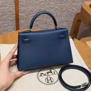 Hermes Kelly Mini 2 19CM Bag Handmade In Epsom Calfskin Leather Silver Hardware S4 Deep Blue - Image 2