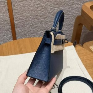 Hermes Kelly Mini 2 19CM Bag Handmade In Epsom Calfskin Leather Silver Hardware S4 Deep Blue - Image 26