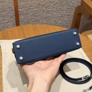 Hermes Kelly Mini 2 19CM Bag Handmade In Epsom Calfskin Leather Silver Hardware S4 Deep Blue - Image 24