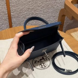 Hermes Kelly Mini 2 19CM Bag Handmade In Epsom Calfskin Leather Silver Hardware S4 Deep Blue - Image 23